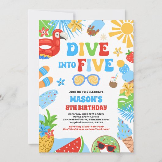 Duik in Vijf Tropisch Strand 5e Verjaardagsfeestje Kaart (Voorkant)