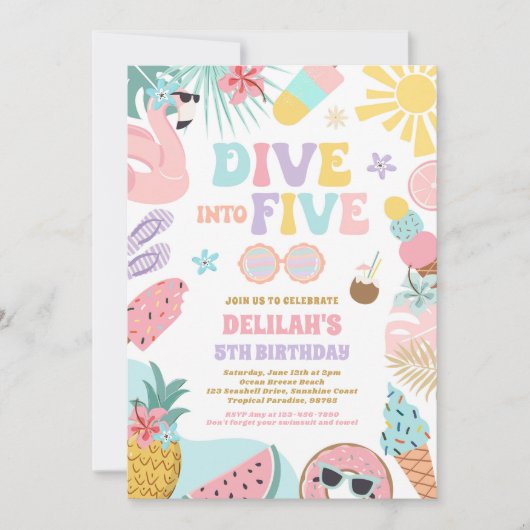 Duik in Vijf Tropisch Strand 5e Verjaardagsfeestje Kaart (Voorkant)
