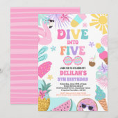 Duik in Vijf Tropisch Strand 5e Verjaardagsfeestje Kaart (Voorkant / Achterkant)
