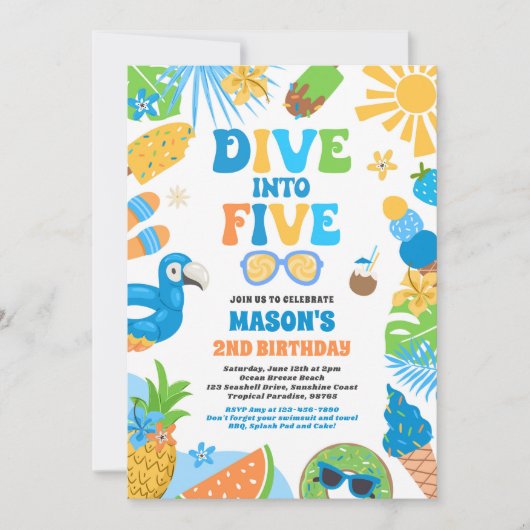 Duik in Vijf Tropisch Strand 5e Verjaardagsfeestje Kaart (Voorkant)
