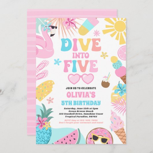 Duik in Vijf Tropisch Strand 5e Verjaardagsfeestje Kaart (Voorkant / Achterkant)