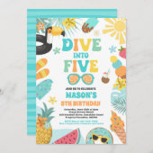 Duik in Vijf Tropisch Strand 5e Verjaardagsfeestje Kaart (Voorkant / Achterkant)