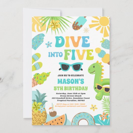 Duik in Vijf Tropisch Strand 5e Verjaardagsfeestje Kaart (Voorkant)