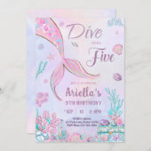 Duik in Vijf Verjaardag Uitnodiging Zeemeermin 5e (Voorkant / Achterkant)