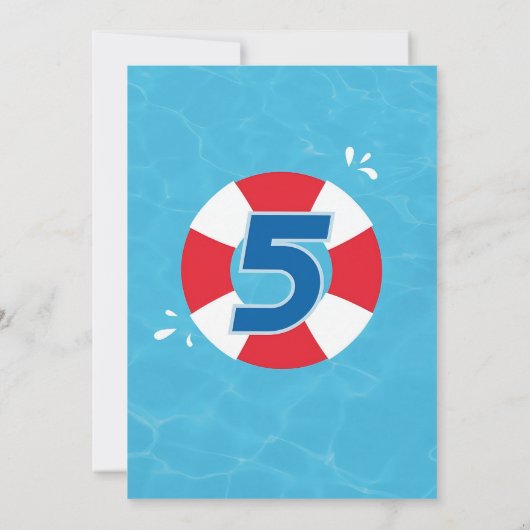 Duik in vijf verjaardagsuitnodiging, 5e verjaardag kaart (Achterkant)
