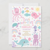 Duik in Vijf Zee Creatures 5th Birthday Party Kaart (Voorkant)