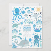 Duik in Vijf Zee Creatures 5th Birthday Party Kaart (Voorkant)