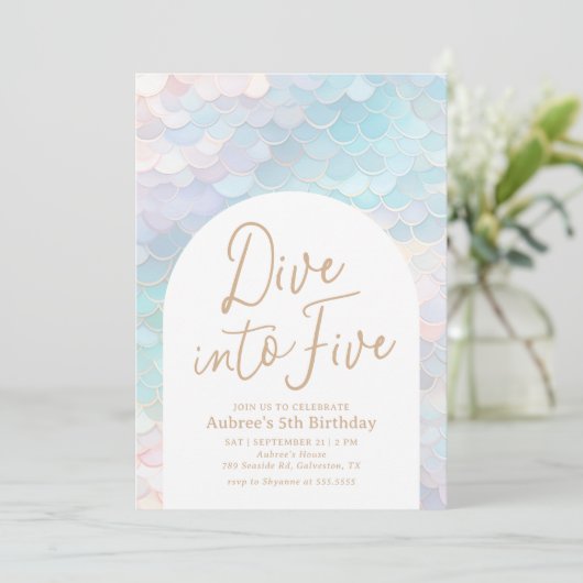 Duik in Vijf Zeemeermin 5e Verjaardag Kaart (Staand voorkant)