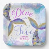 Duik in Vijf Zeemeermin 5e Verjaardag Papieren Bordje (Voorkant)