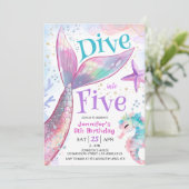 Duik in vijf zeemeermin 5e verjaardag uitnodiging (Staand voorkant)