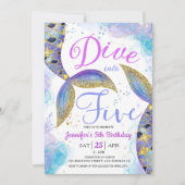 Duik in Vijf Zeemeermin 5e Verjaardagsfeestje Invi Kaart (Voorkant)