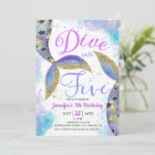 Duik in Vijf Zeemeermin 5e Verjaardagsfeestje Invi Kaart (Staand voorkant)