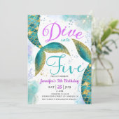 Duik in Vijf Zeemeermin 5e Verjaardagsfeestje Kaart (Staand voorkant)