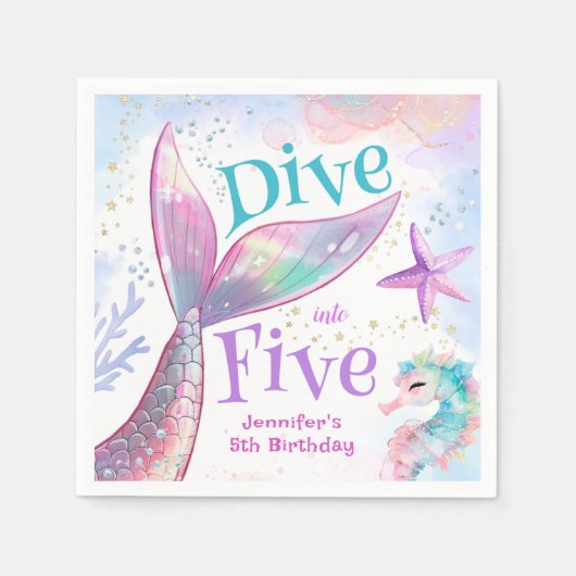 Duik in vijf zeemeermin 5e verjaardagspapier servet (Voorkant)