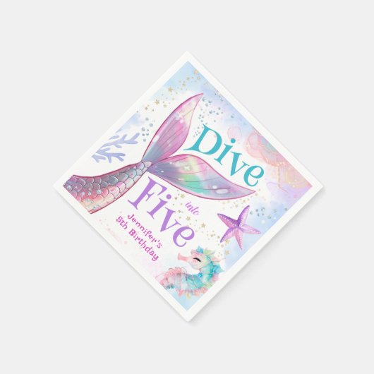 Duik in vijf zeemeermin 5e verjaardagspapier servet