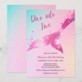 Duik in vijf zeemeermin meisje 5e verjaardag kaart (Voorkant / Achterkant)