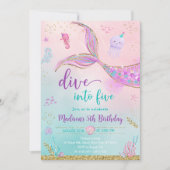 Duik in Vijf Zeemeermin Roze Paarse 5e Verjaardag Kaart (Voorkant)