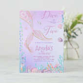 Duik in vijf zeemeermin verjaardagsfeestje kaart (Staand voorkant)