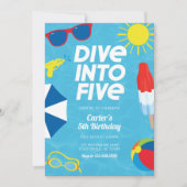 Duik in Vijf Zwembad 5e Verjaardag Uitnodiging (Voorkant)