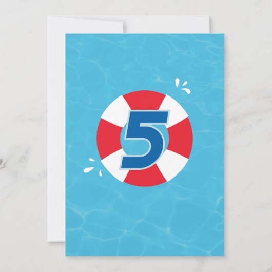 Duik in Vijf Zwembad 5e Verjaardag Uitnodiging (Achterkant)