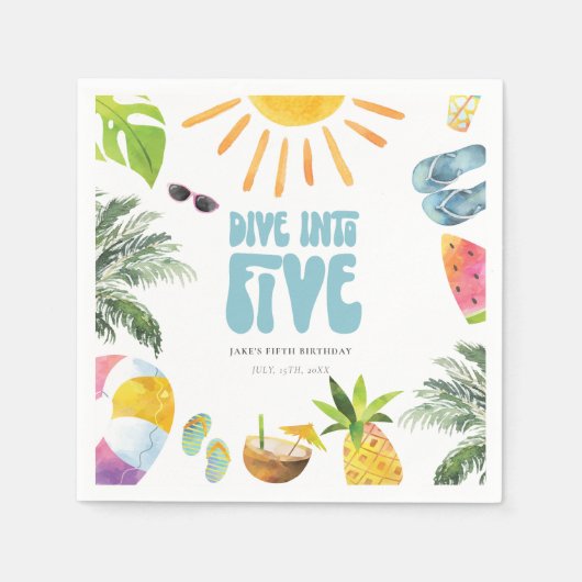 Duik in Vijf Zwembad Verjaardagsfeestje Servet (Voorkant)