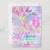 Duik in Zes 6e verjaardag Zeemeermin Uitnodiging E (Voorkant)