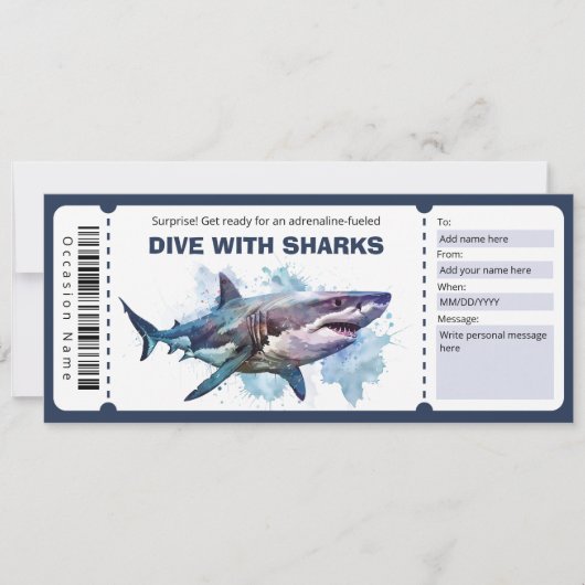Duik met Sharks Ticket Cadeaubon Kaart (Voorkant)