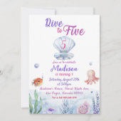 Duik naar vijf zeemeermin 5e verjaardagsfeestje kaart (Voorkant)