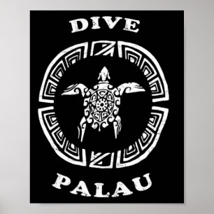 Duik Palau Vintage Retro Tril Schildpad Vakantie Poster