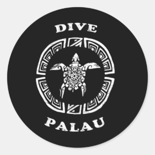 Duik Palau Vintage Retro Tril Schildpad Vakantie Ronde Sticker