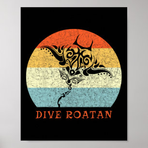 Duik Roatan Vintage Retro Tril Stingray Vakantie Poster