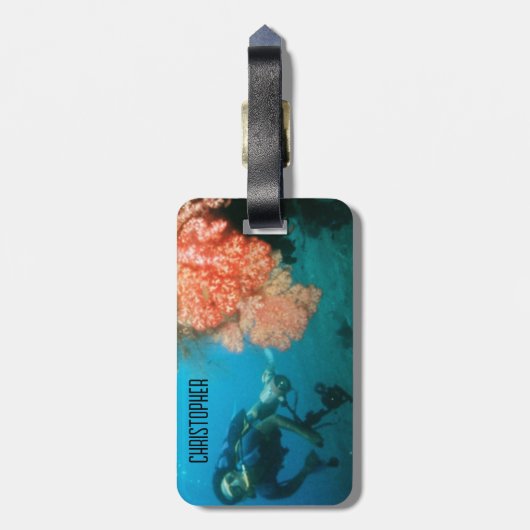 Duiken gepersonaliseerd bagagelabel (Achterkant verticaal)