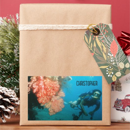 Duiken gepersonaliseerd rechthoekige sticker (Feestdagen)