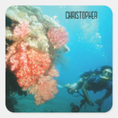 Duiken gepersonaliseerd vierkante sticker (Voorkant)
