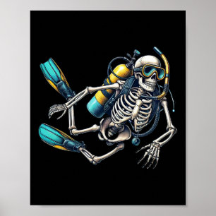 Duiken Halloween Skeleton Scuba Diver Poster