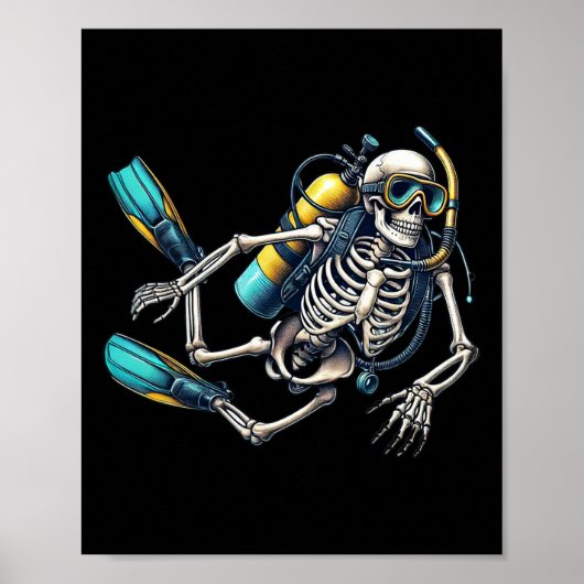 Duiken Halloween Skeleton Scuba Diver Poster (Voorkant)