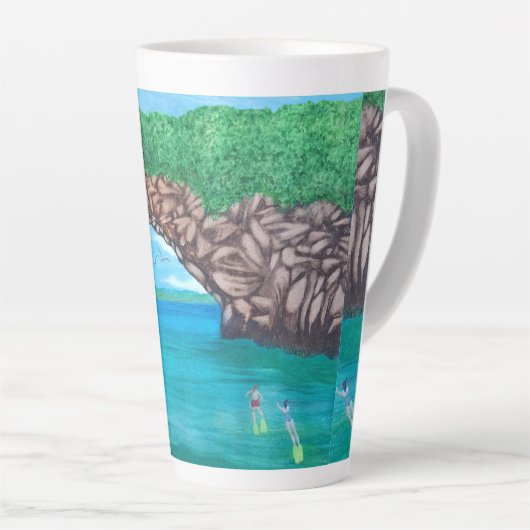 Duiken in het paradijs latte mok (Rechterhoek)