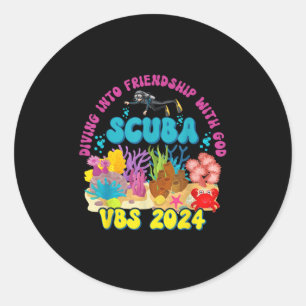 Duiken in vriendschap met God Beach Scuba VBS 20 Ronde Sticker