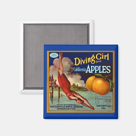 Duiken Meisje Appels  Fruit Crate Label Magneet (Voorkant / Achterkant)