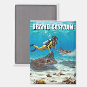 Duiken met pijlstaartroggen in Grand Cayman Travel Magneet (Voorkant / Achterkant)