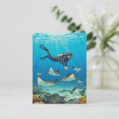 Duiken met stingrays briefkaart (Staand voorkant)
