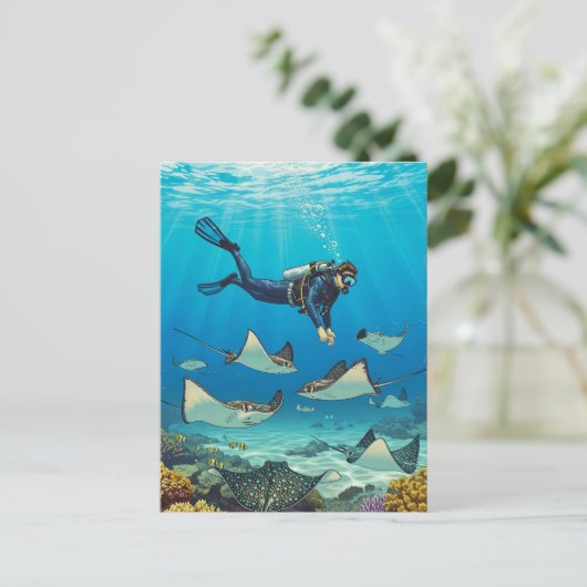 Duiken met stingrays briefkaart (Staand voorkant)