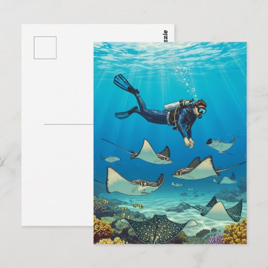 Duiken met stingrays briefkaart (Voorkant / Achterkant)