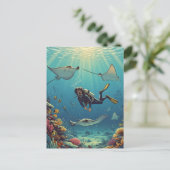 Duiken met stingrays briefkaart (Staand voorkant)