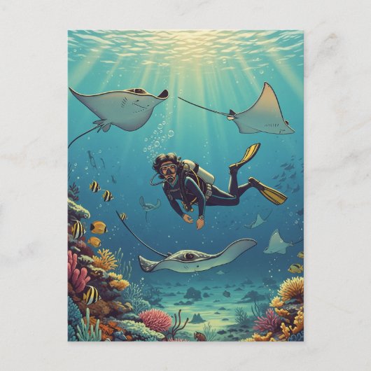Duiken met stingrays briefkaart (Voorkant)