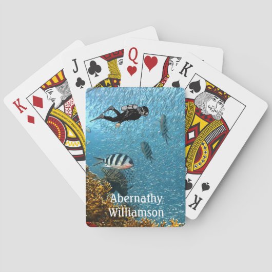 Duiken onder water scène Duiker personaliseren Pokerkaarten (Achterkant)