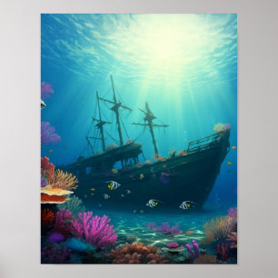Duiken op het scheepswrak rif poster