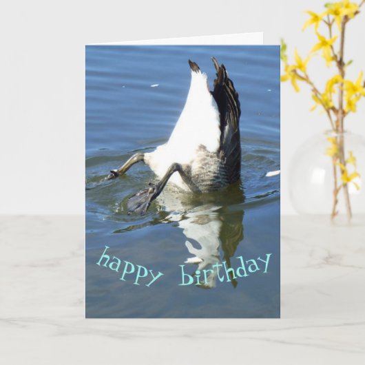 Duikende gans Verjaardag Kaart (Gele Bloem)
