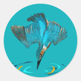 Duikende IJsvogel Wijnlabel Ronde Sticker