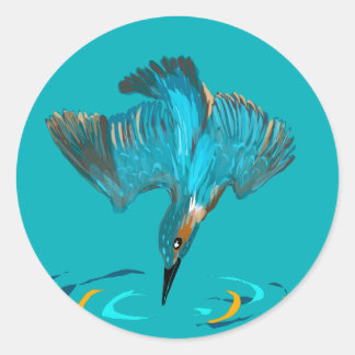 Duikende IJsvogel Wijnlabel Ronde Sticker